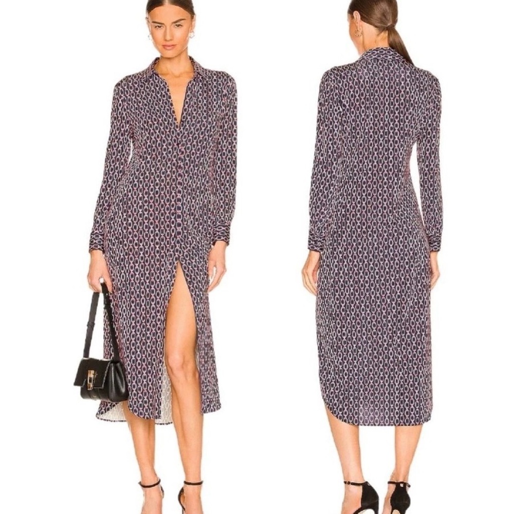 L'AGENCE Raelynn Shirt Dress in Dark Dusty Pink & Midnight Tone Chain Size S
